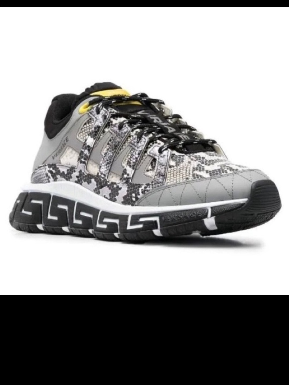 New Size 44.5 Versace snakeskin-effect low-top sneakers grey black